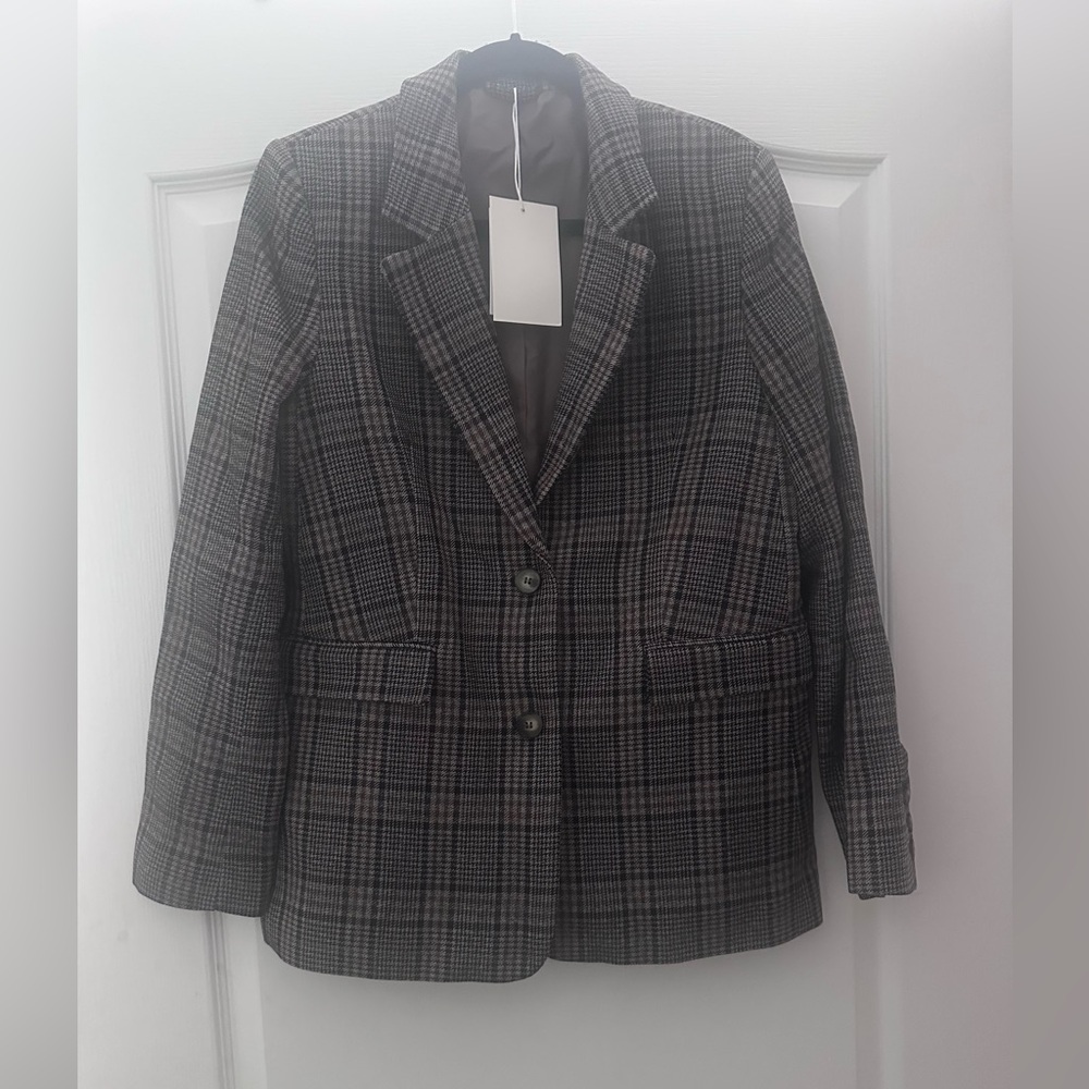 Sold🎈& Other Stories Brown wool Checkered Blazer 8 - Picture 3 of 9